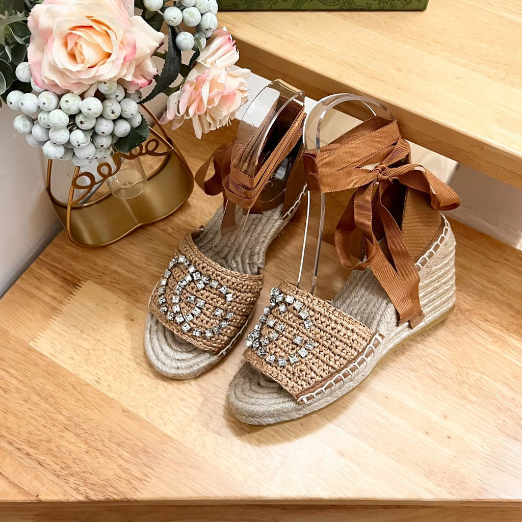 GUCCI Women High Sandal Shoes Brown Caramel
