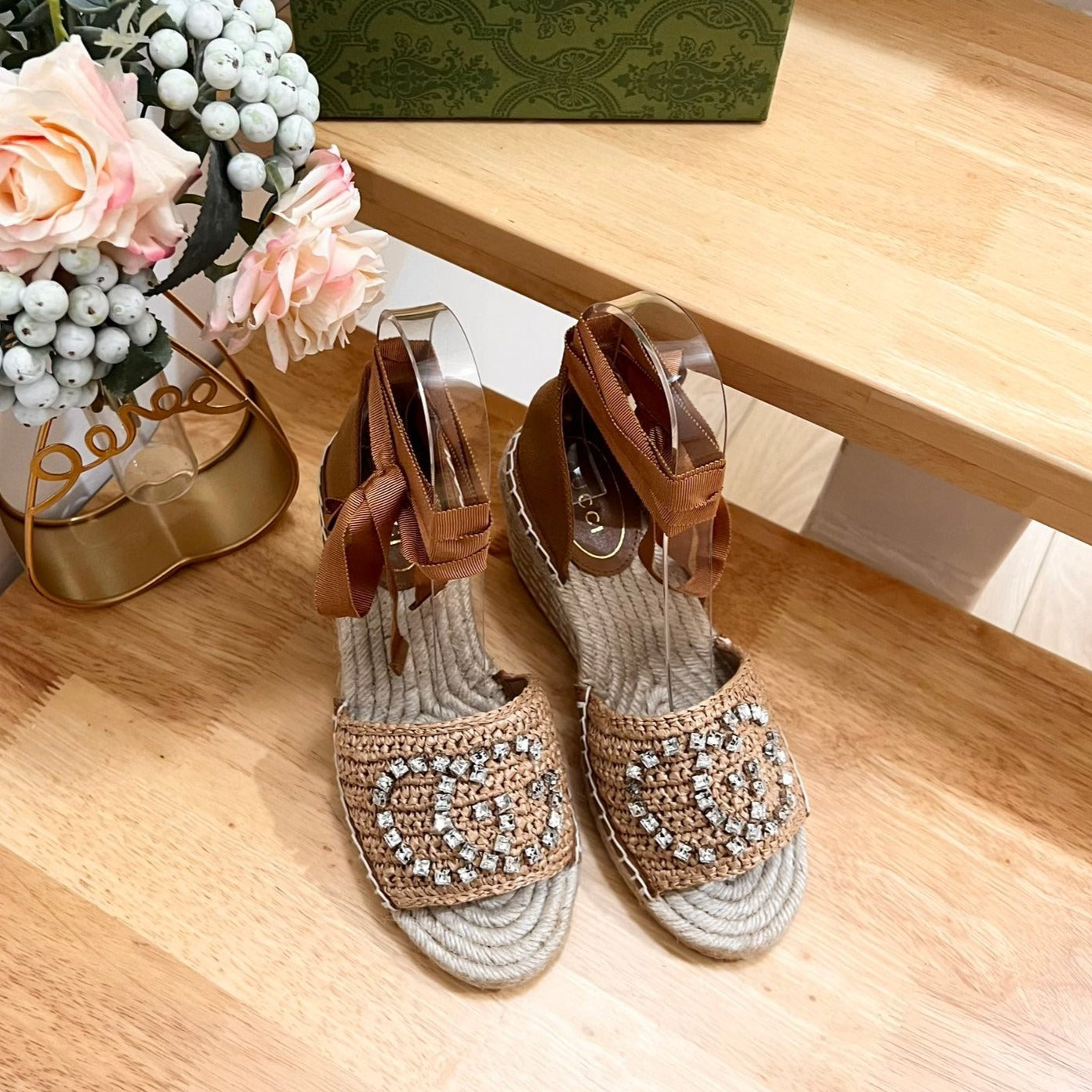 GUCCI Women High Sandal Shoes Brown Caramel