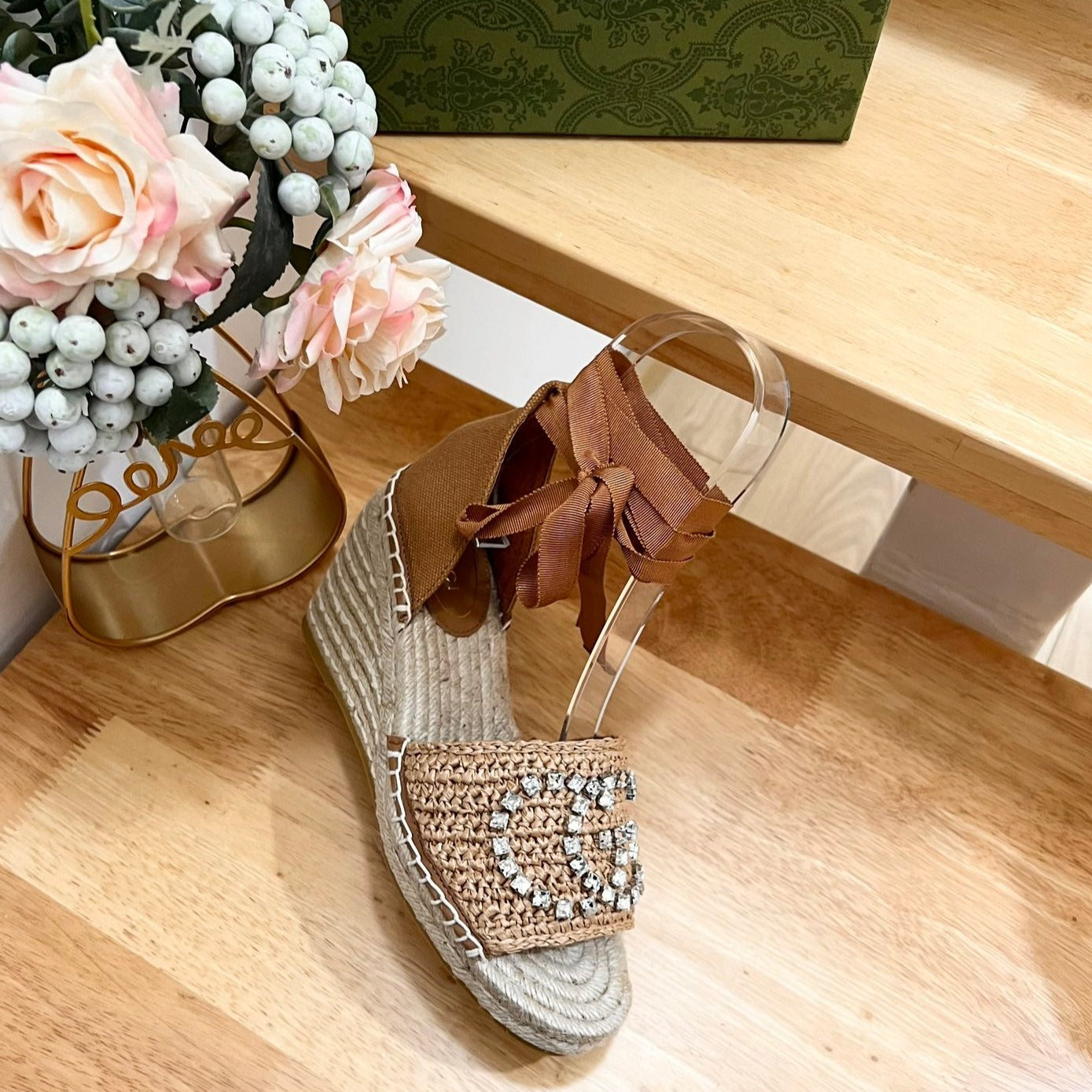 GUCCI Women High Sandal Shoes Brown Caramel