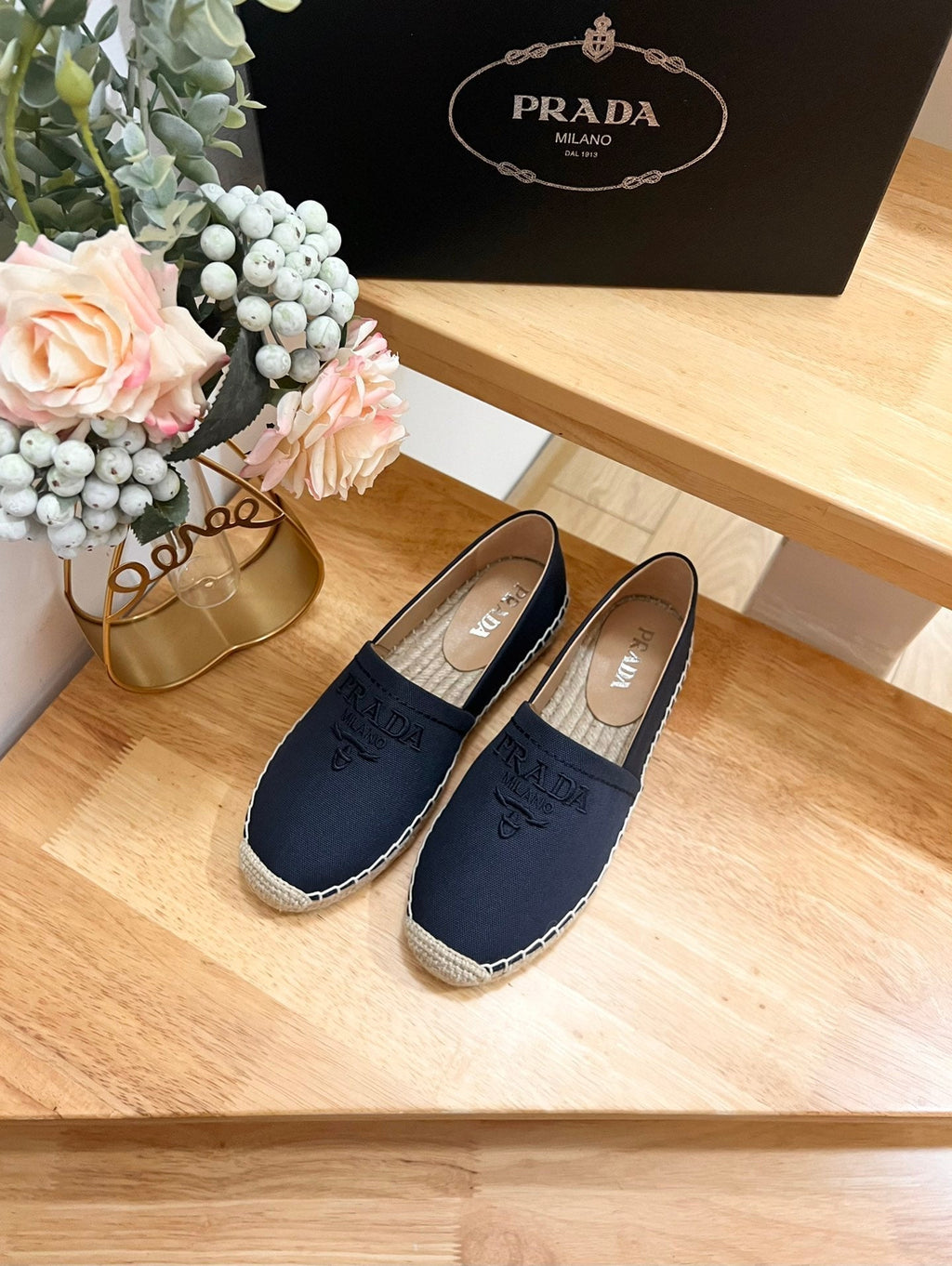 PRADA ESPADRILLES LOAFERS NAVY LINEN FABRIC