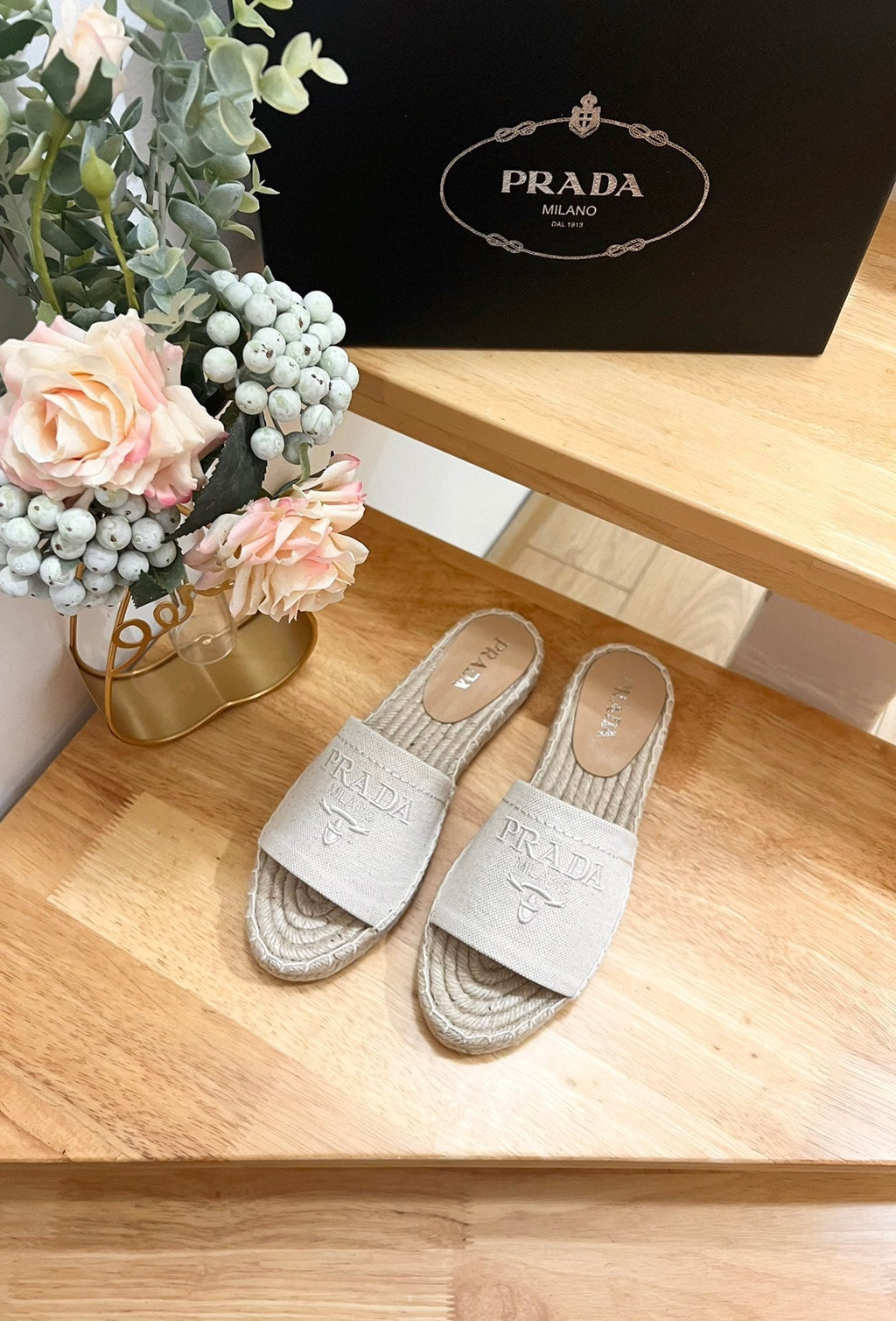 PRADA CROCHET SLIPPERS CREAMY WHITE LINEN FABRIC