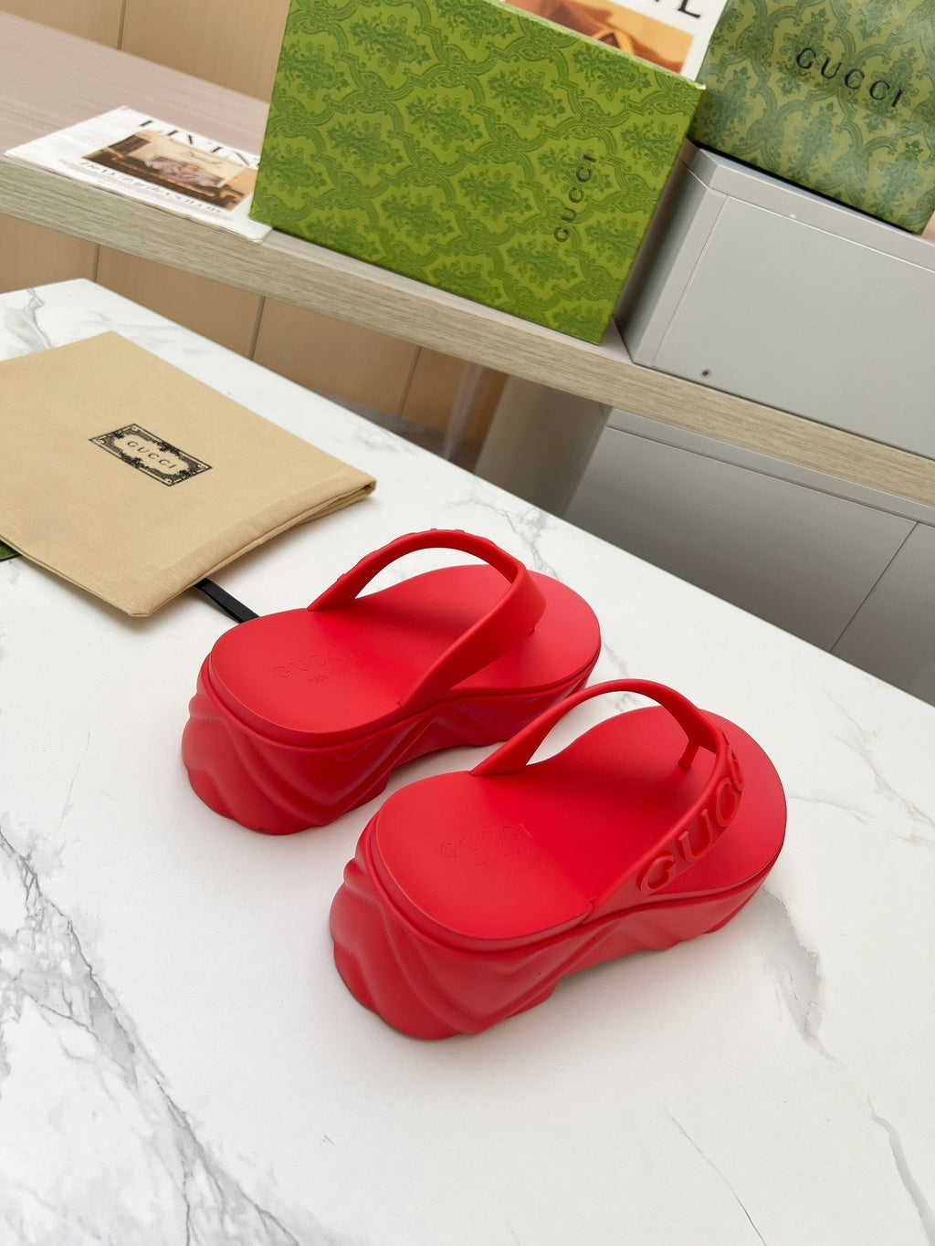GUCCI THONG PLATFORM IN RUBY RED IMPORTED TPU