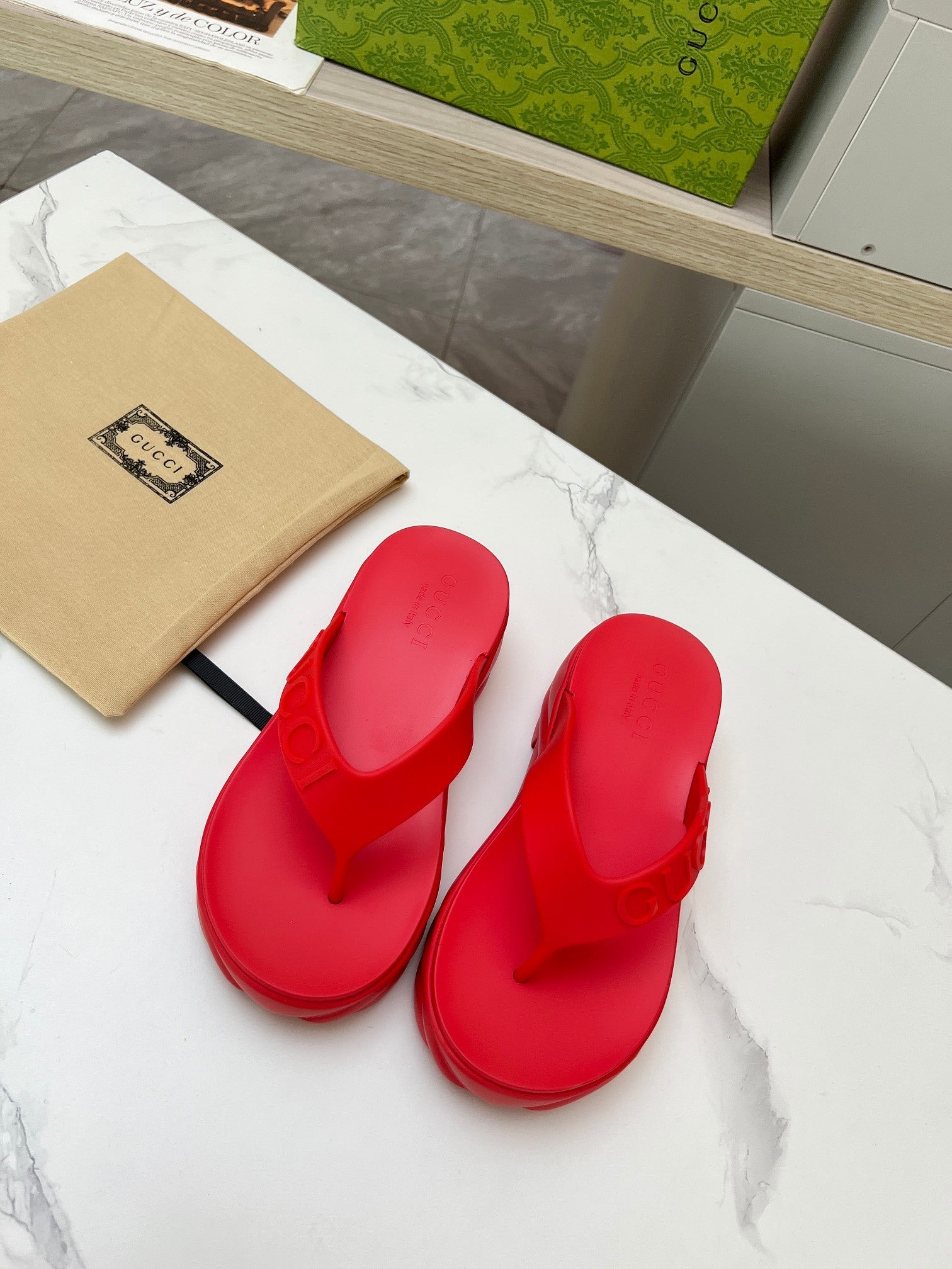 GUCCI THONG PLATFORM IN RUBY RED IMPORTED TPU