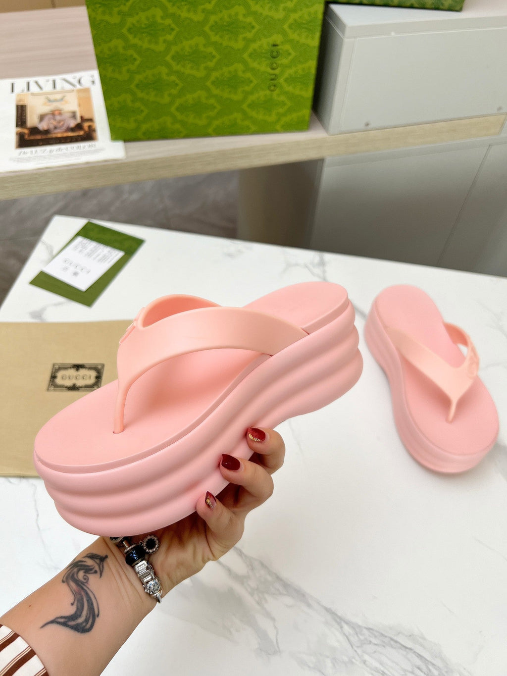 GUCCI THONG PLATFORM 5 CM IN LIGHT PINK IMPORTED TPU