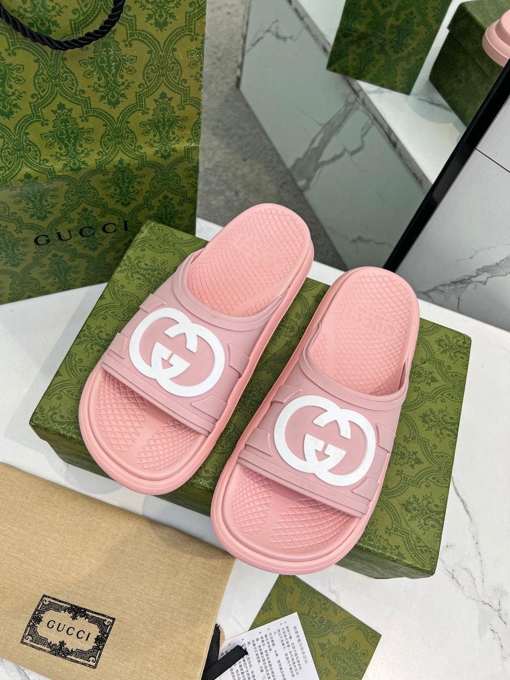 GUCCI PLATFORM SLIPPERS IN LIGHT PINK IMPORTED TPU