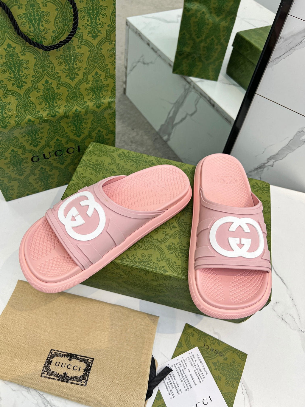 GUCCI PLATFORM SLIPPERS IN LIGHT PINK IMPORTED TPU