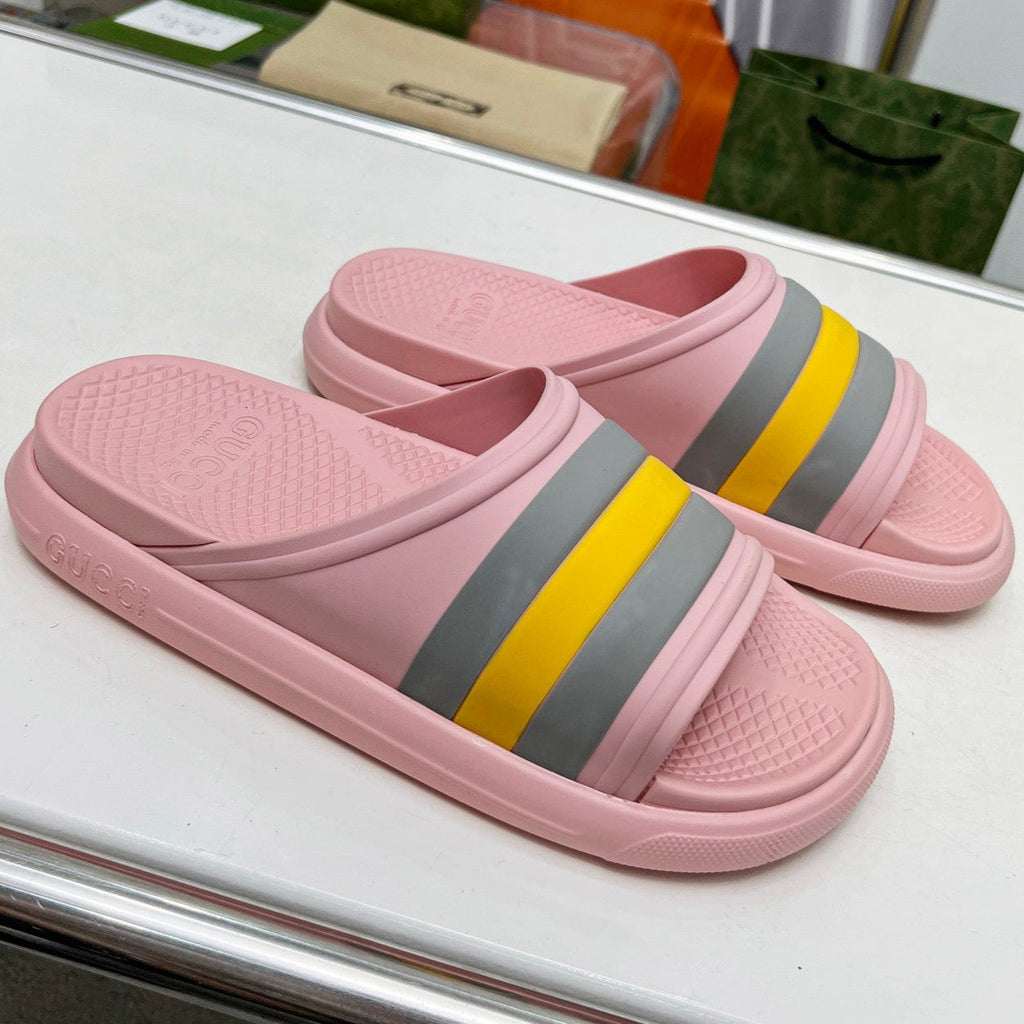 GUCCI PLATFORM SLIPPERS IN LIGHT PINK MIX COLORFUL IMPORTED TPU