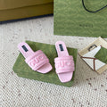GUCCI SLIDE SANDAL WITH  SCRIPT PASTEL PINK DENIM