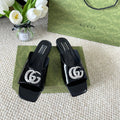 GUCCI CRYSTAL SLIDES SANDAL BLACK CALFSKIN