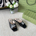 GUCCI CRYSTAL SLIDES SANDAL BLACK AND CREAM CALFSKIN