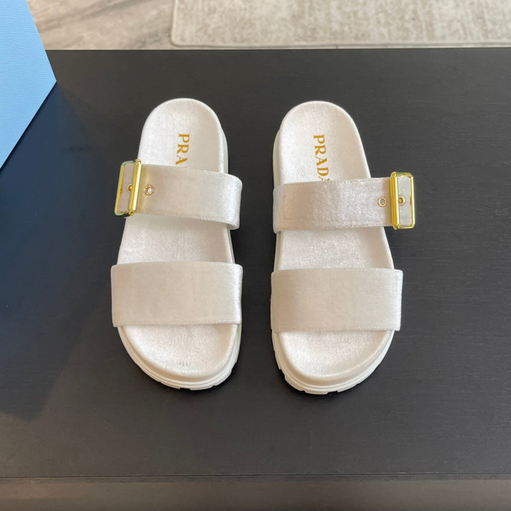 PRADA SLIDES SANLS WHITE VELVET