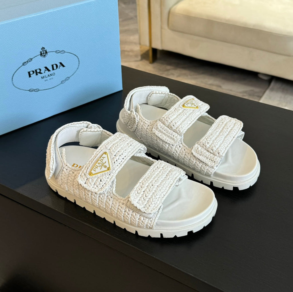 PRADA CROCHET SANLS WHITE CALFSKIN