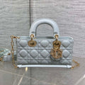 DIOR 25S SMALL LADY D‑JOY BAG 22 IN SHIRT BLUE CALFSKIN GOLD HARDWARE