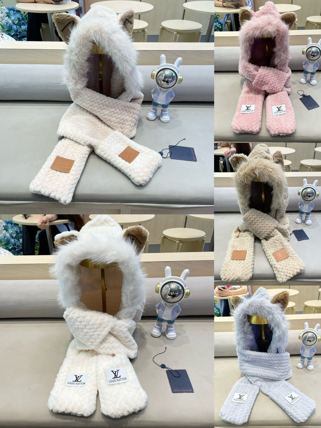 LOUIS VUITTON BEANIE HAT IN GRAY WOOL AND LAMB FUR 435074