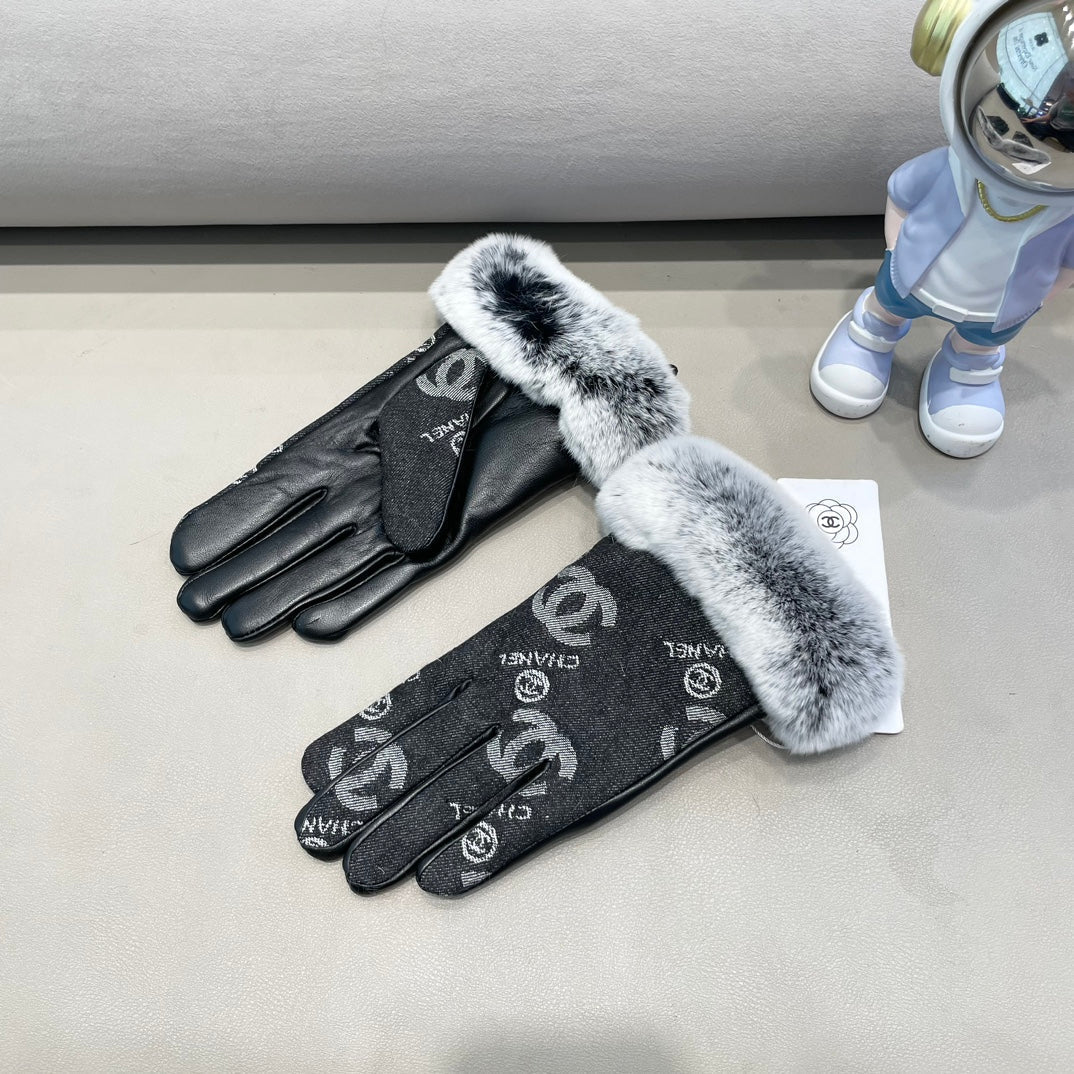 CHANEL GLOVES IN BLACK DENIM AND CALFSKIN 463797