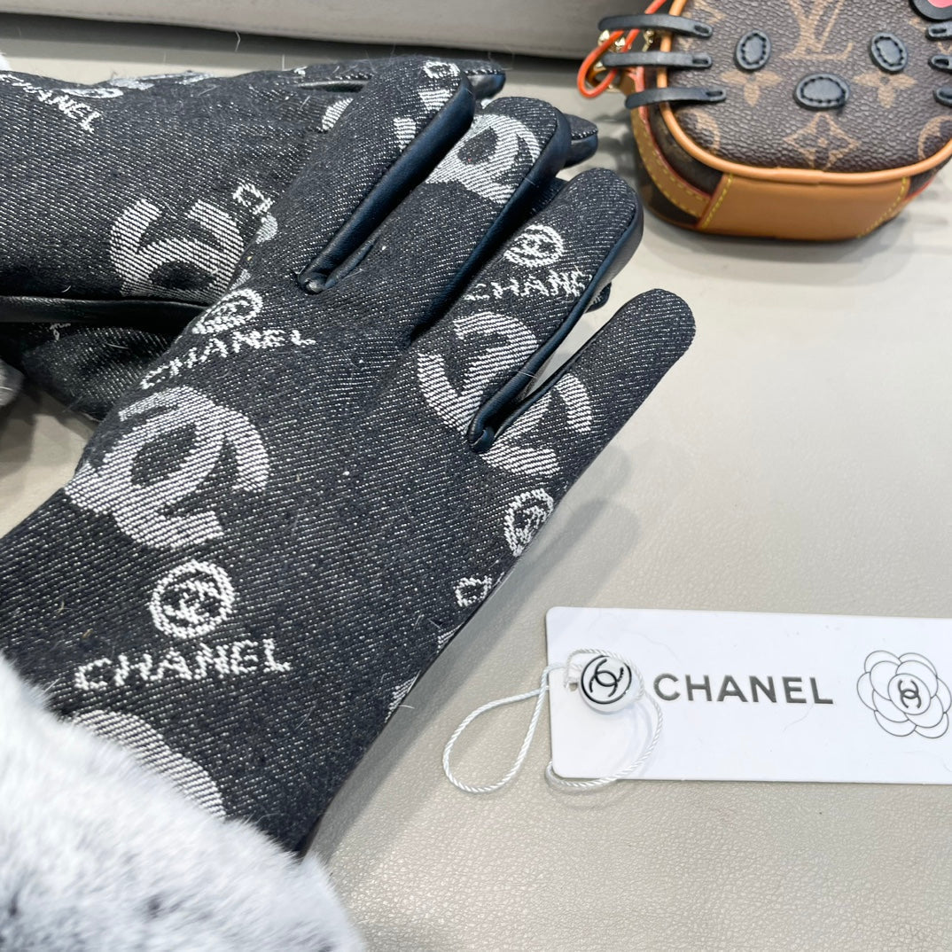 CHANEL GLOVES IN BLACK DENIM AND CALFSKIN 463797
