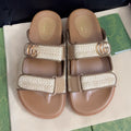GUCCI SANDAL WITH DOUBLE G CARAMEL CALFSKIN