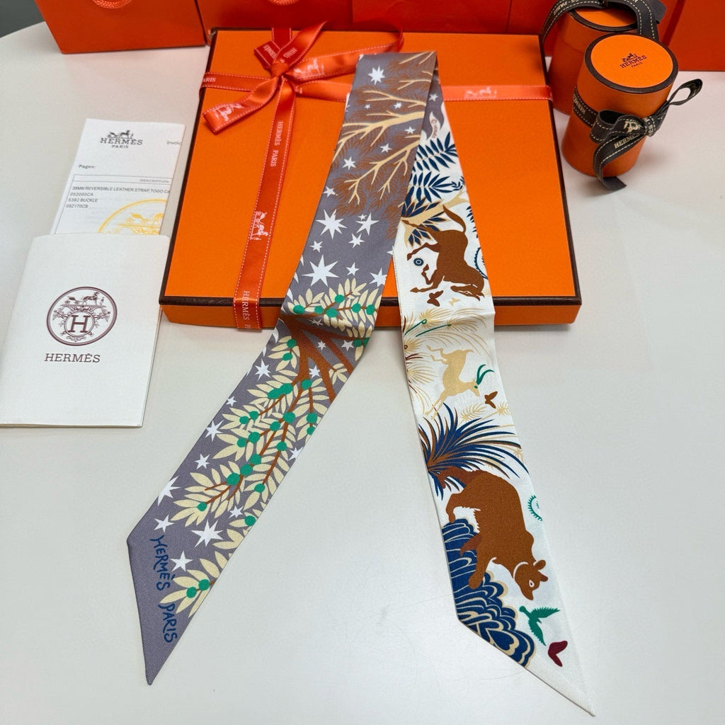 HERMES HERMES 25S SILK NECKERCHIEF 86 IN SILK 714356