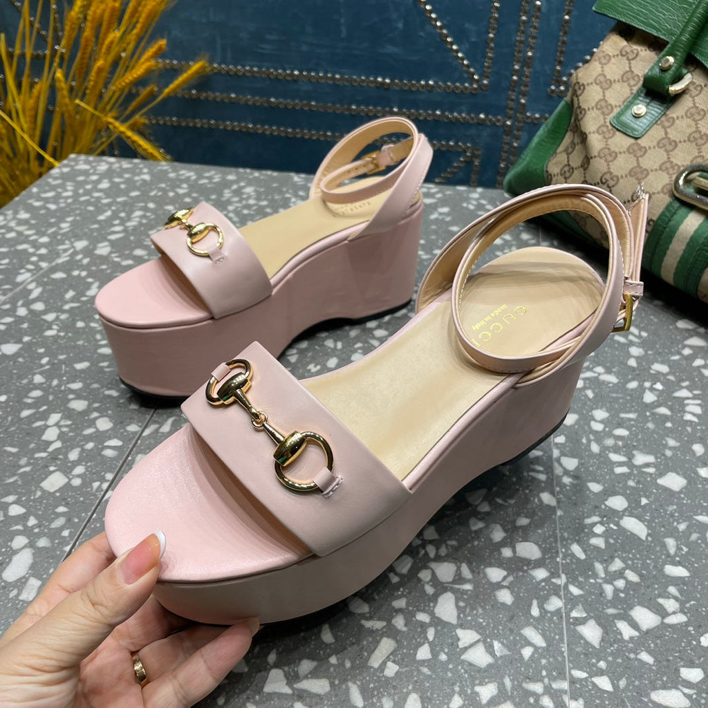 GUCCI HORSEBIT FLATFORM SANDAL PASTEL PINK CALFSKIN