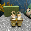GUCCI HORSEBIT FLATFORM SANDAL METALLIC GOLD CALFSKIN