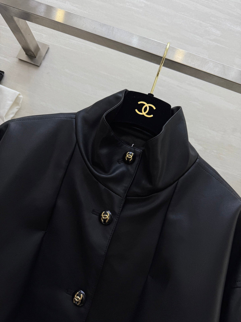 CHANEL 25S STAND-COLLAR LEATHER JACKET 291