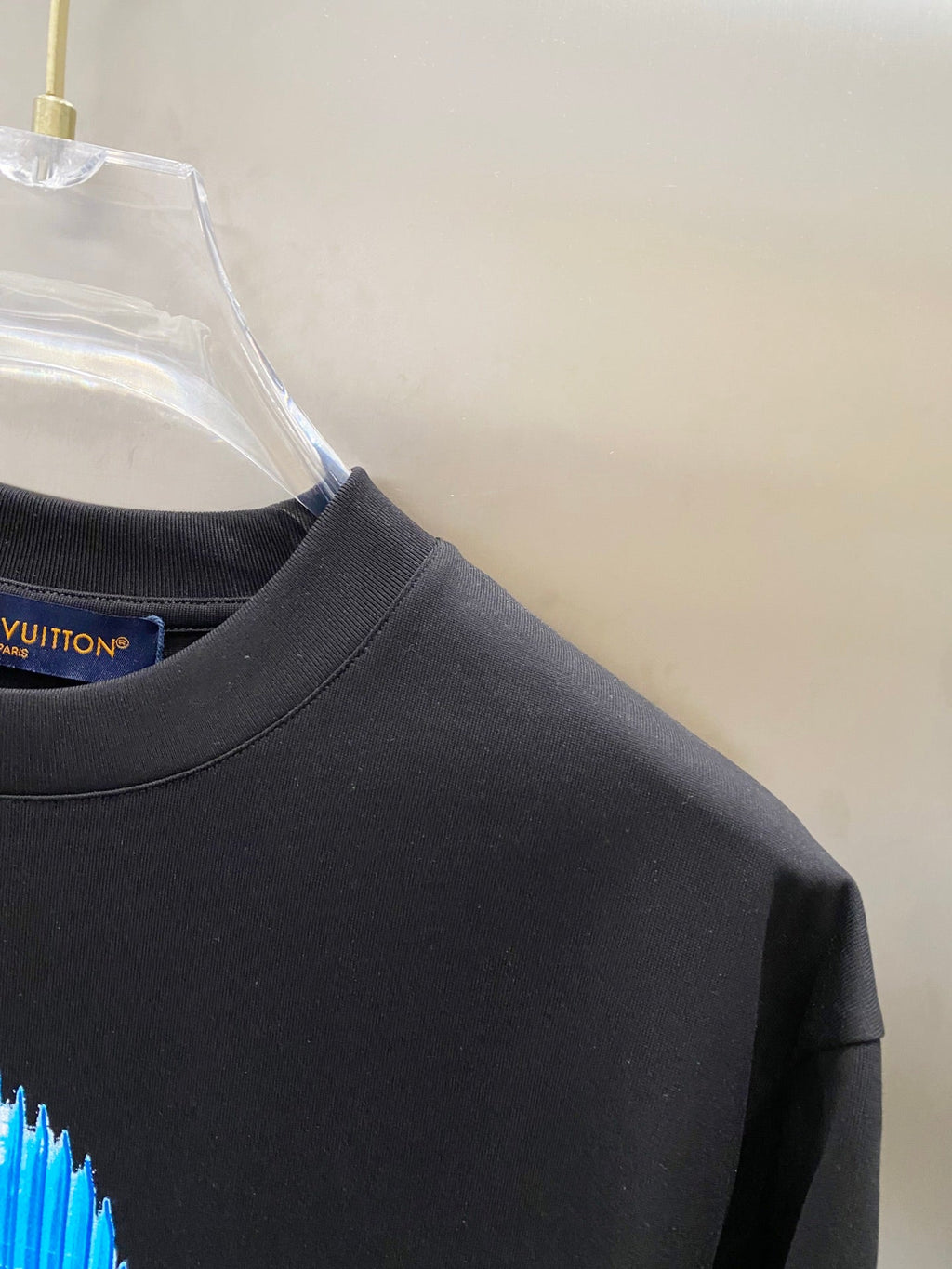 LOUIS VUITTON LV T-SHIRT IN BLACK COTTON BLUE LOGO PRINT 238836
