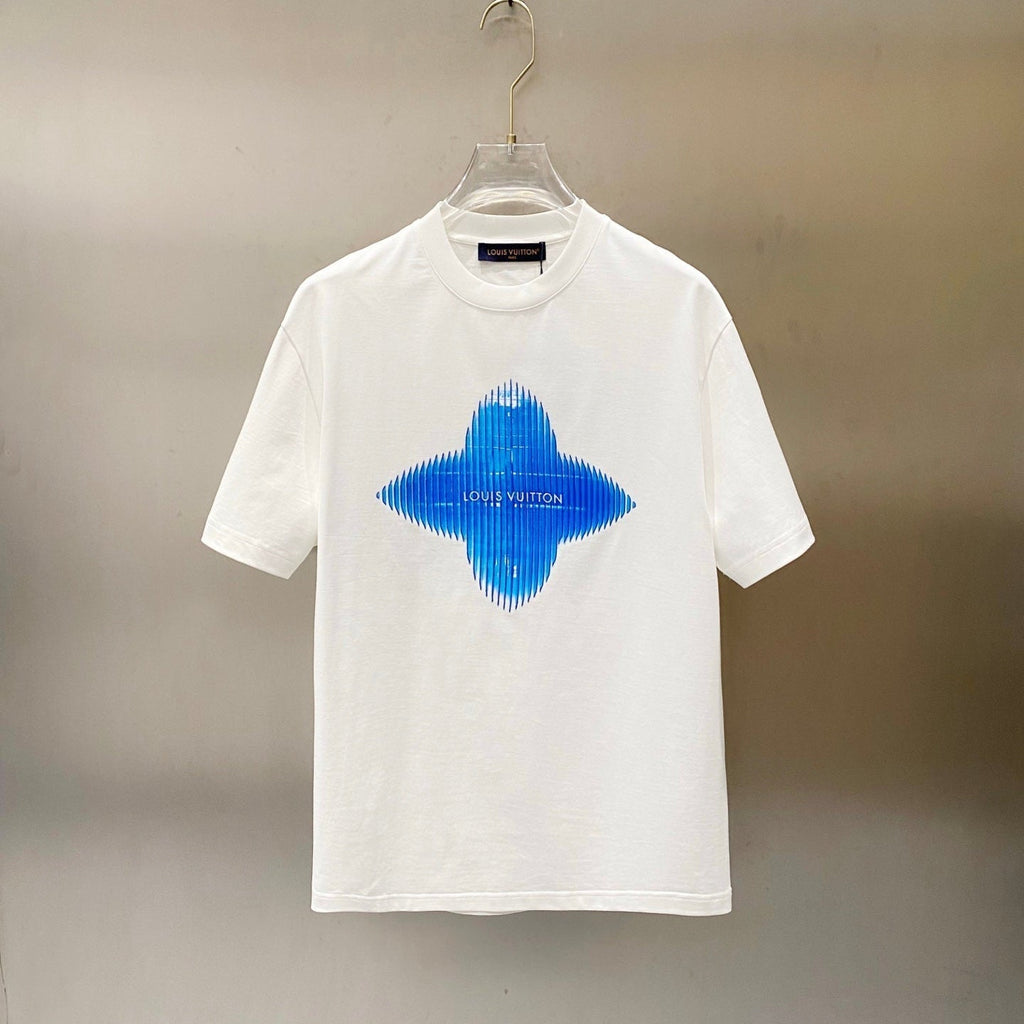 LOUIS VUITTON LV T-SHIRT IN WHITE COTTON BLUE LOGO PRINT 238837