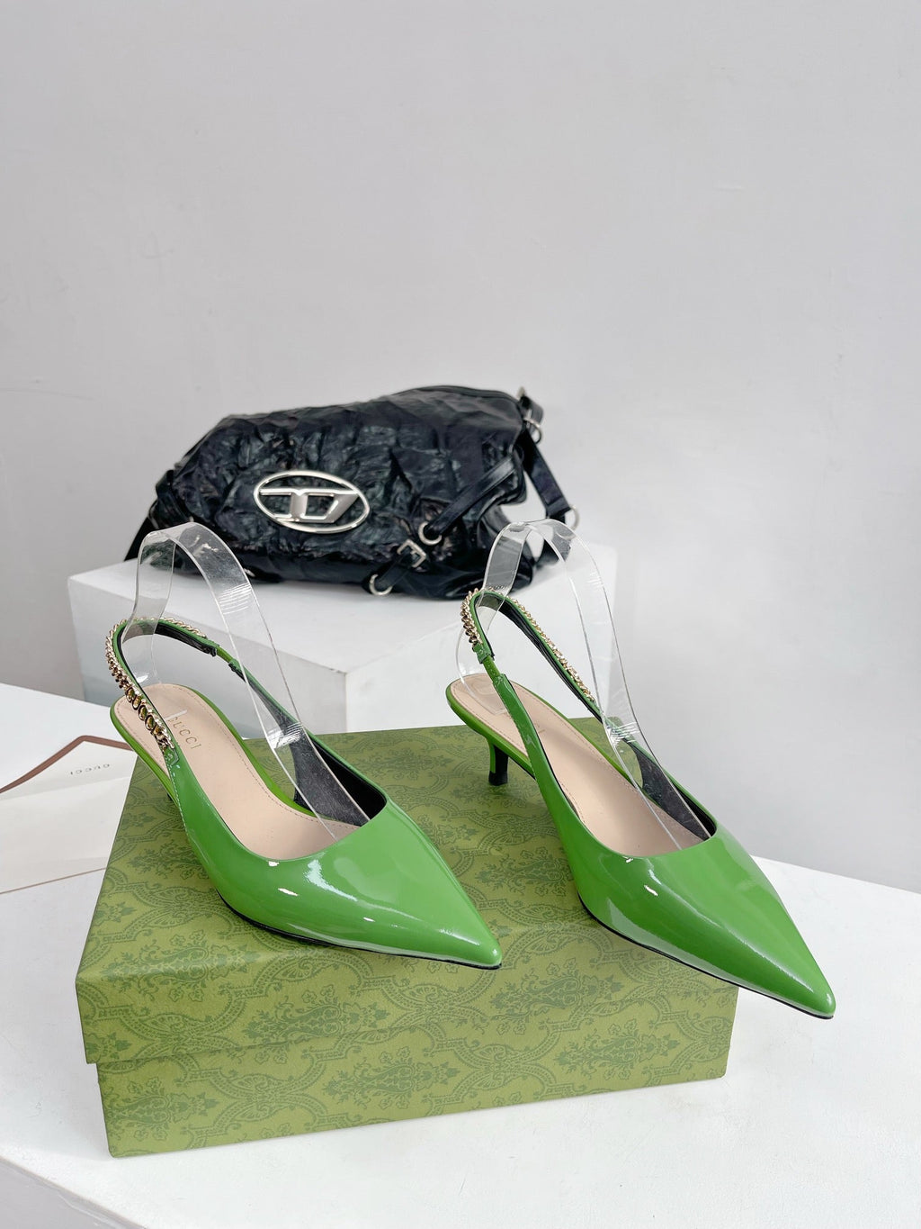 GUCCI SIGNORIA 45 SLINGBACK PUMP GREEN LAMBSKIN