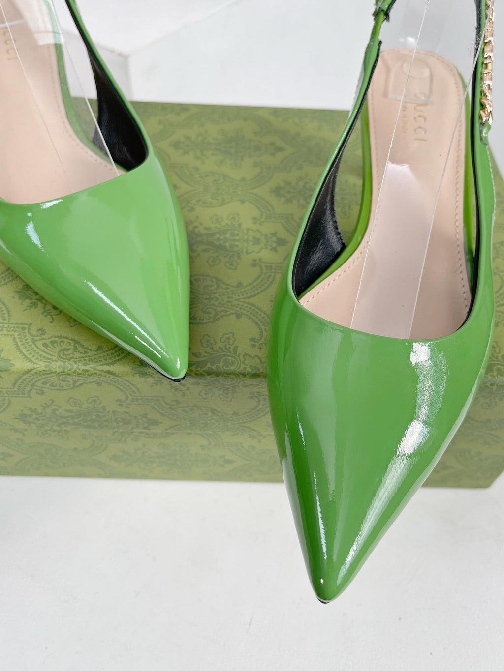GUCCI SIGNORIA 45 SLINGBACK PUMP GREEN LAMBSKIN
