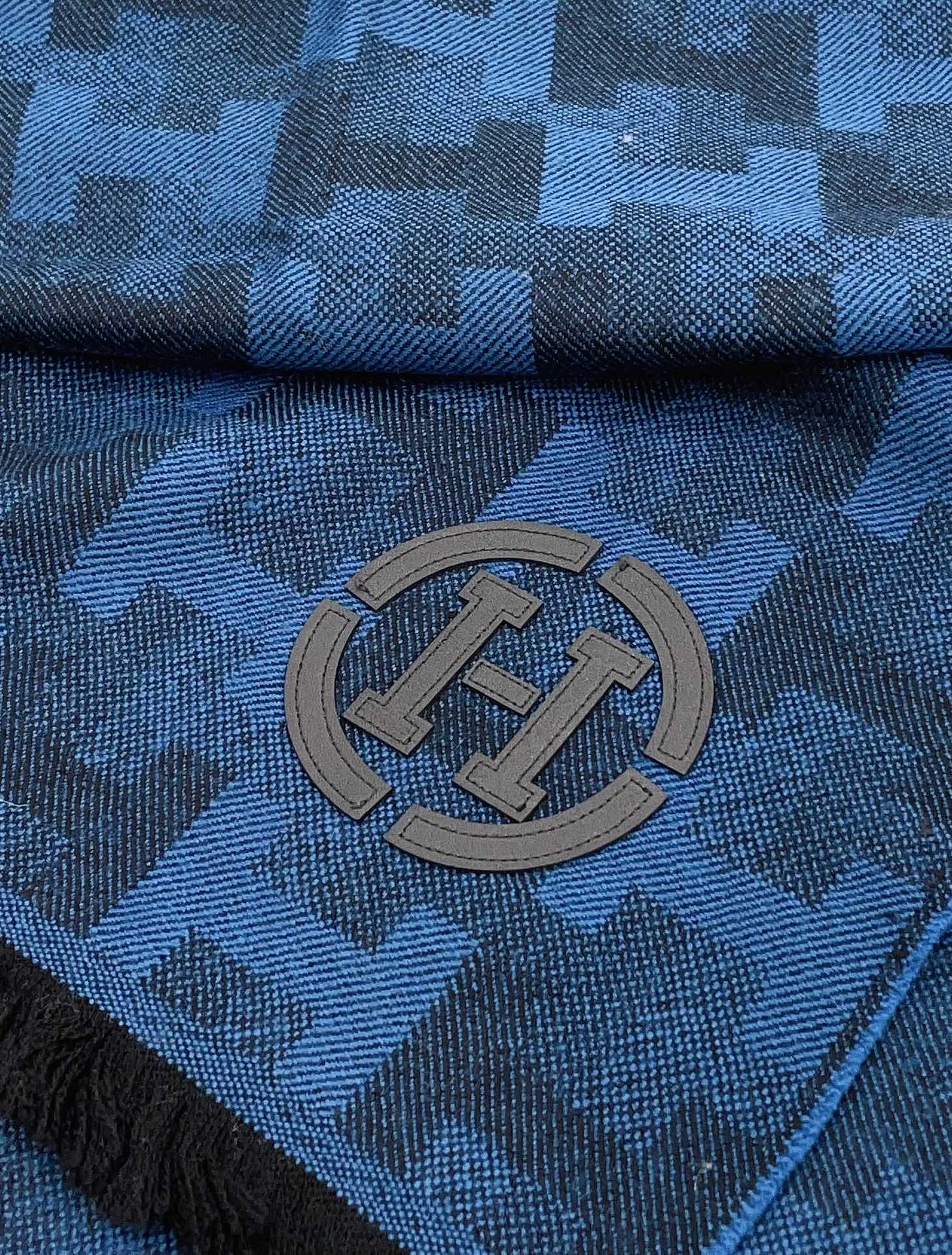 HERMES SCARF 200 CM IN COBALT BLUE MONOGRAM CASERE