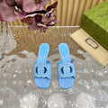 GUCCI WOMEN'S INTERLOCKING G SLIDE SANDAL SKY CANVAS