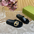 GUCCI WOMEN'S SLIPPER IN BLACK CALFSKIN WITH GOLD HARDWARE