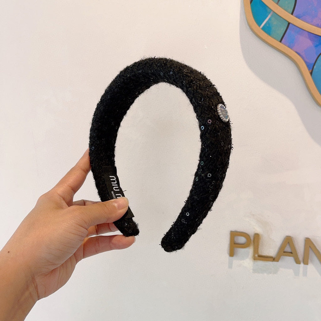 THICK HEADBAND IN BLACK TWEED EMBELLISHED SEQUINS 406047