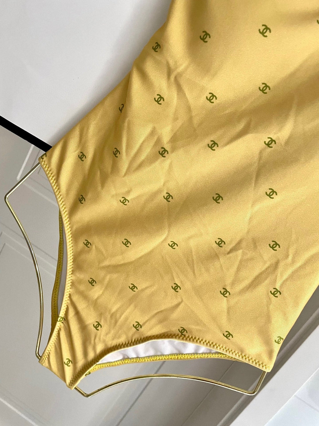 CHANEL BIKINI SWIMSUIT SET IN YELLOW AND GREEN LOGO 593033