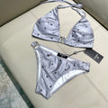 CHANEL BIKINI SWIMSUIT SET IN GREY AND BLACK LOGO 599155