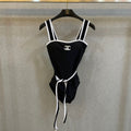 CHANEL BIKINI SWIMSUIT SET IN BLACK AND WHITE TRIM WHITE WAIST TIE DETAIL 613721