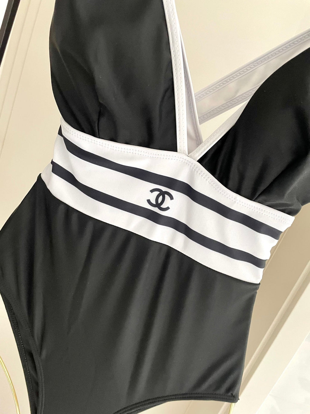 CHANEL BIKINI SWIMSUIT SET BLACK WHITE 173343