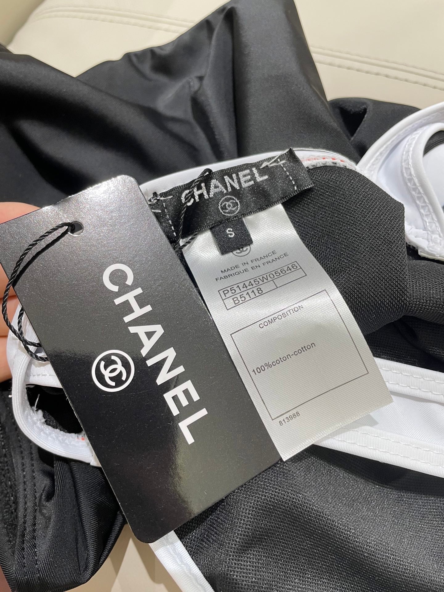 CHANEL BIKINI SWIMSUIT SET BLACK WHITE 173343