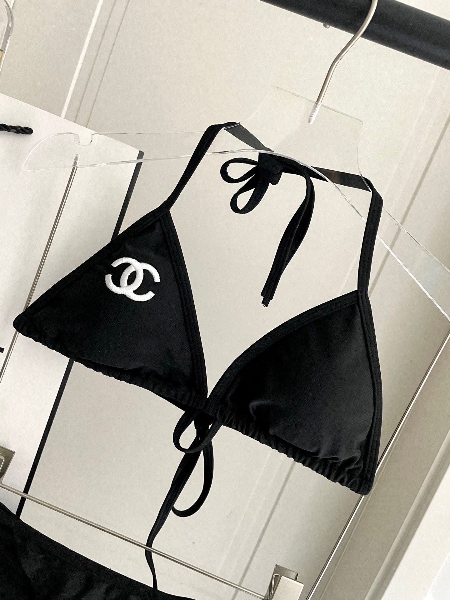 CHANEL BIKINI SWIMSUIT SET IN BLACK EMBROIDERED LOGO 624564