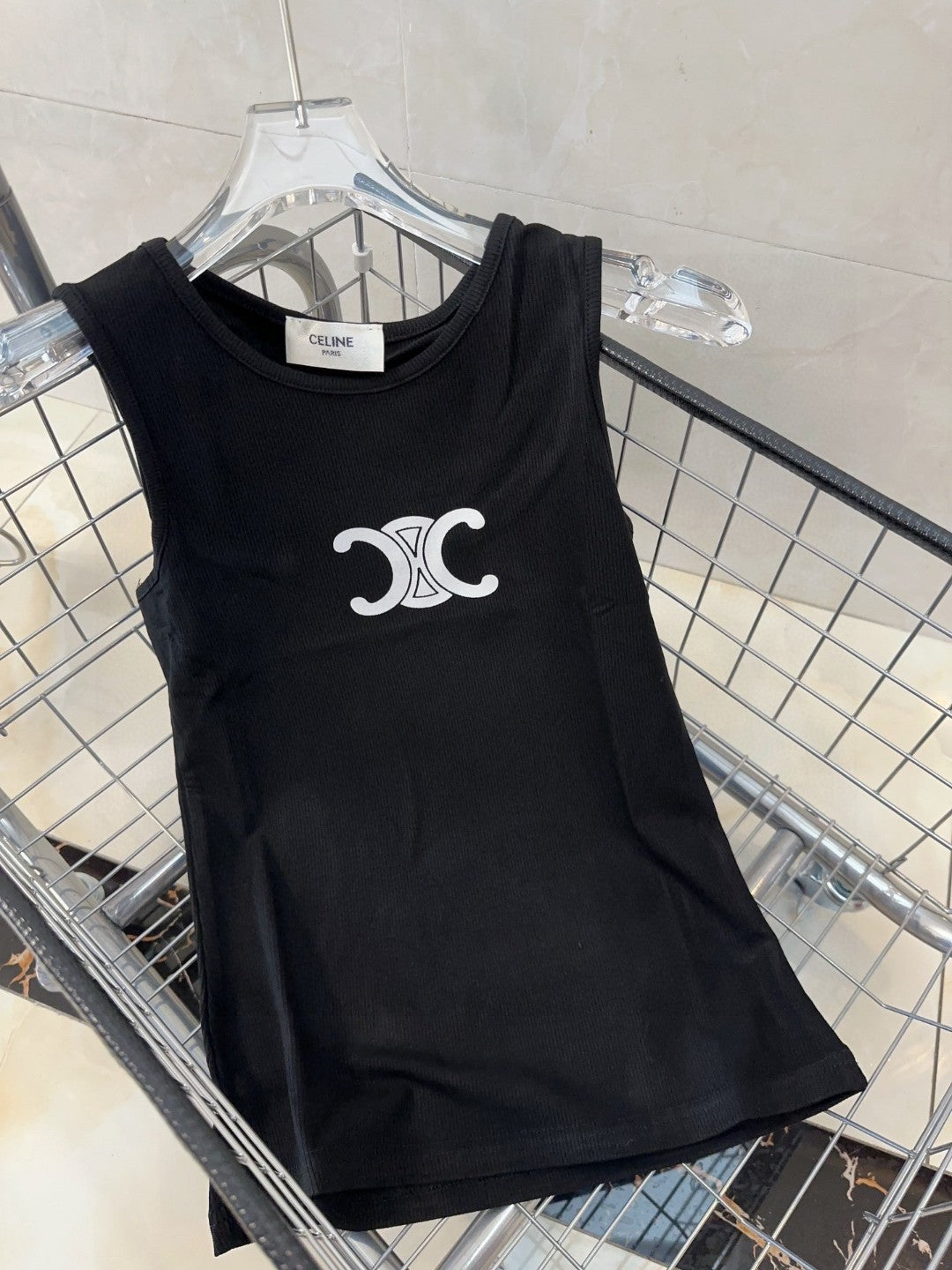 CELINE TANK TOP 627696 IN BLACK COTTON RIBBED