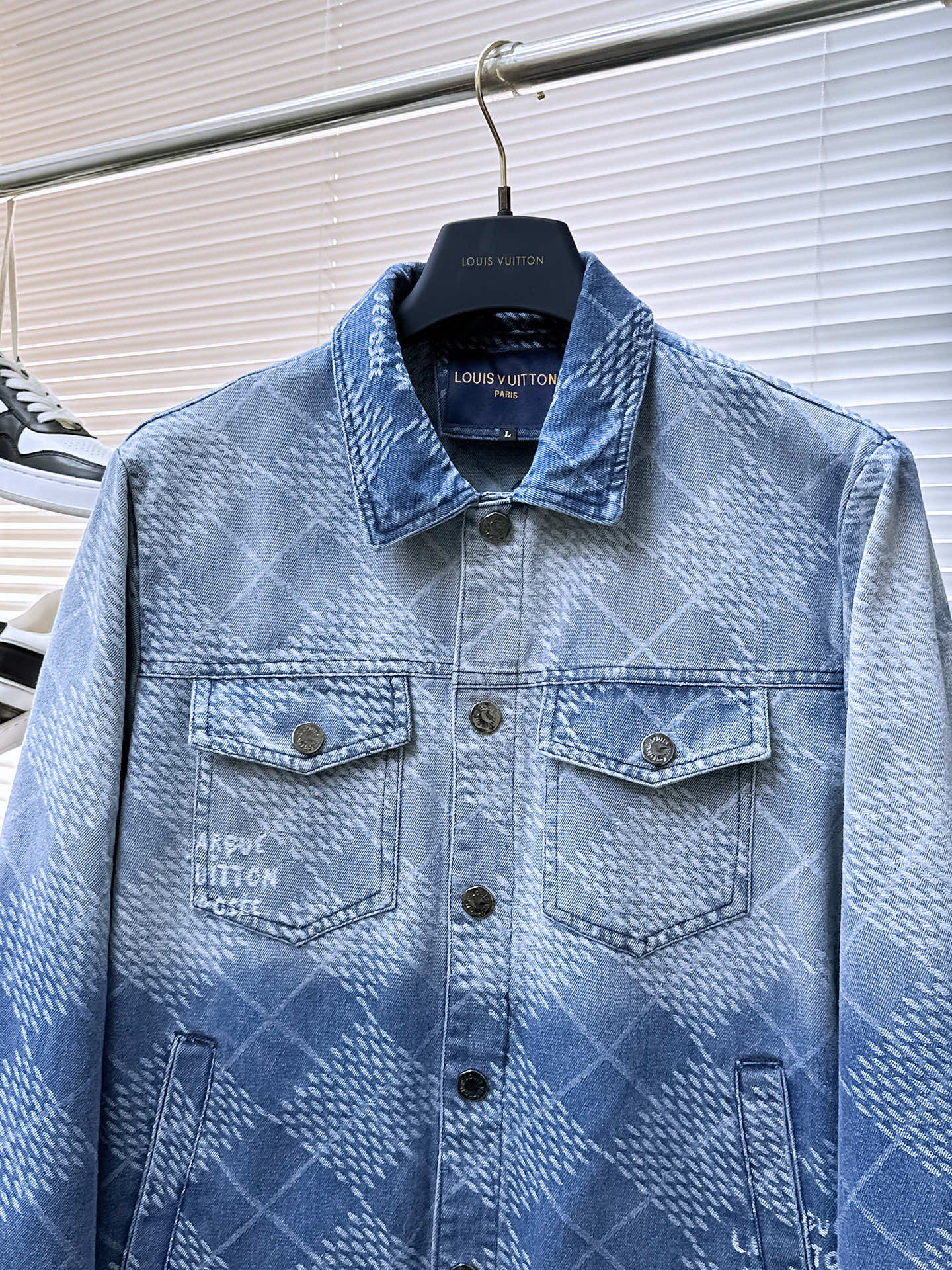 LOUIS VUITTON LV SHIRT JACKET IN BLUE DAMIER DENIM 239128
