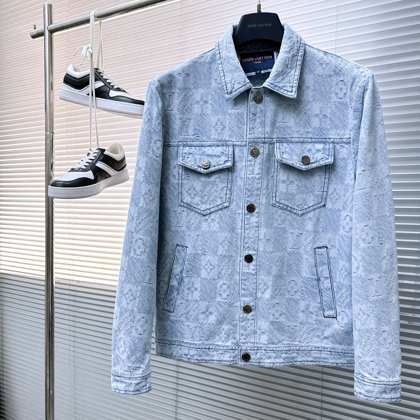 LOUIS VUITTON LV SHIRT JACKET IN LIGHT BLUE MONOGRAM MIX DAMIER DENIM 239121