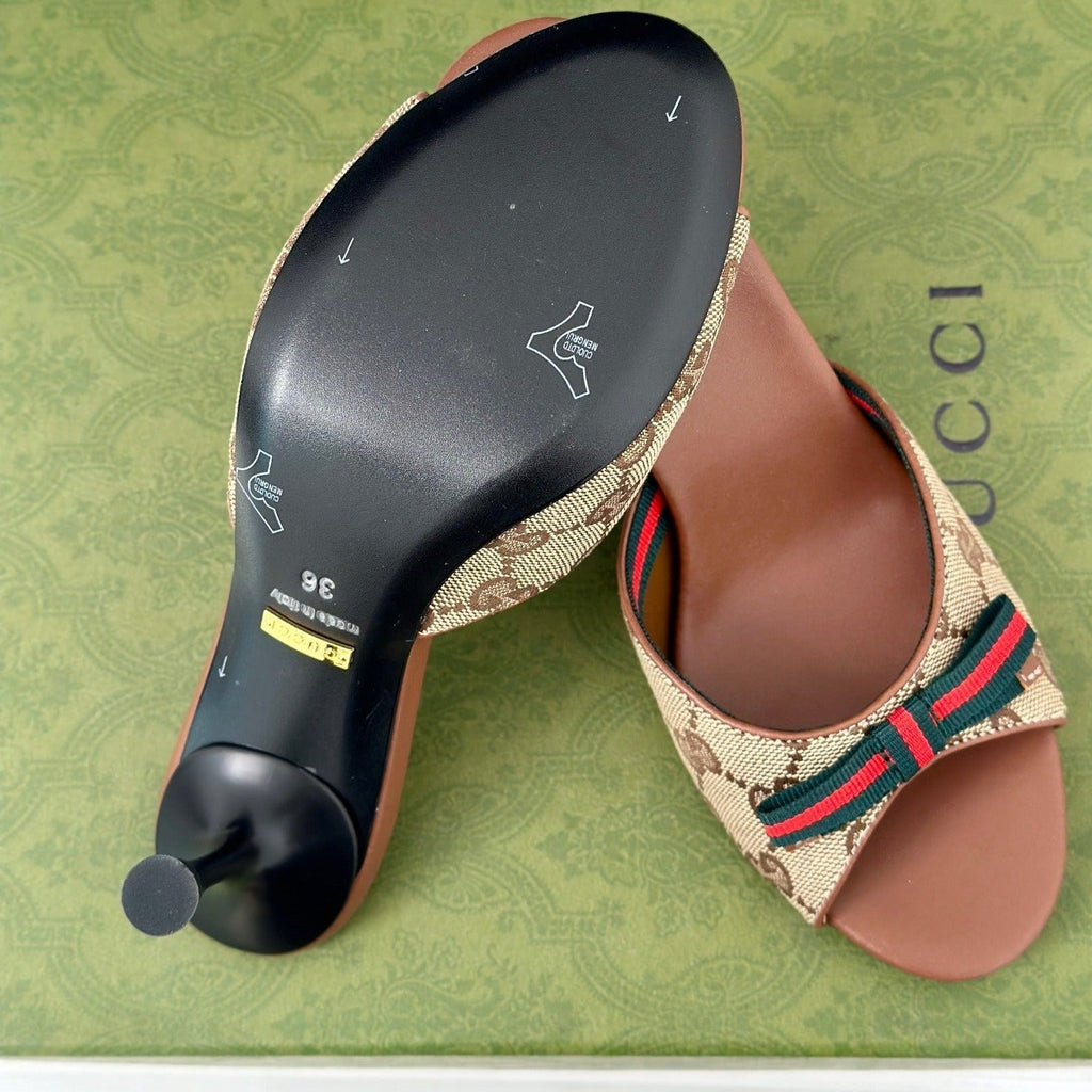 GUCCI Vintage High Heel Slippers Brown