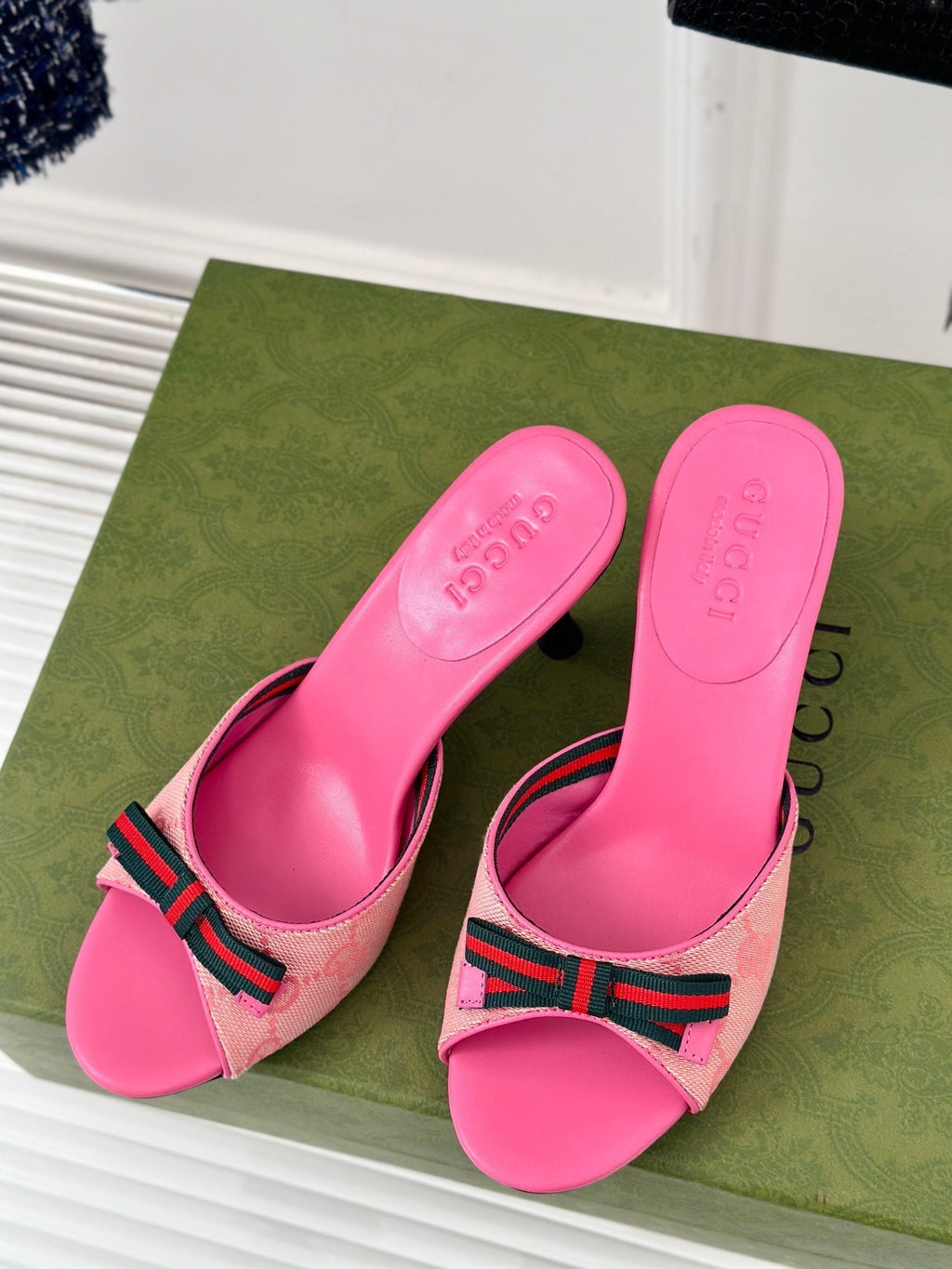 GUCCI Vintage High Heel Slippers Pink