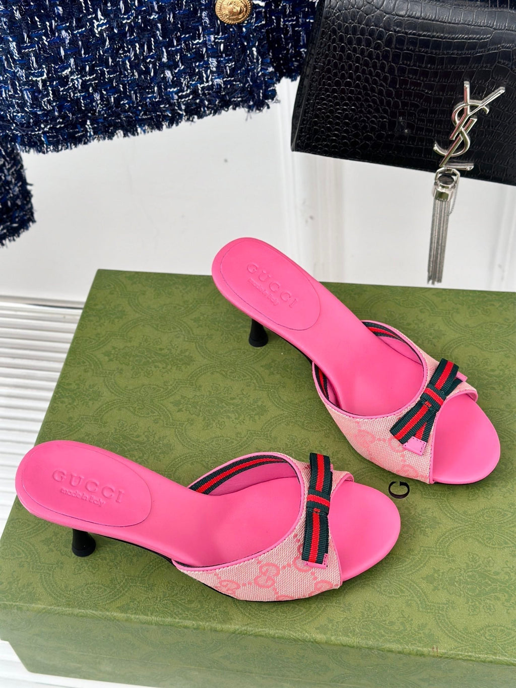 GUCCI Vintage High Heel Slippers Pink