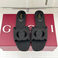 GUCCI SLIDE SANDALS IN BLACK FABRIC EMBOSSED LOGO STYLE 1