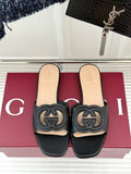 GUCCI SLIDE SANDALS IN BURNT BLACK CALFSKIN