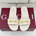 GUCCI SLIDE SANDALS IN WHITE CALFSKIN WITH GOLD HARDWARE