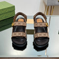 GUCCI SANDAL WITH DOUBLE G PECAN CARO LAMBSKIN