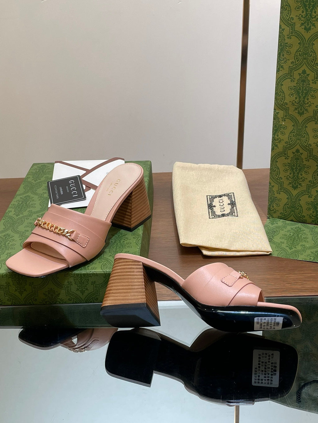 GUCCI SIGNORIA SLIDE SANDAL PASTEL PINK DENIM